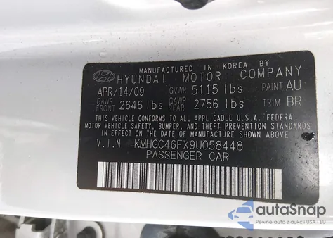 2009 Hyundai Genesis 4.6 z USA, uszkodzony, nr VIN KMHGC46FX9U058448